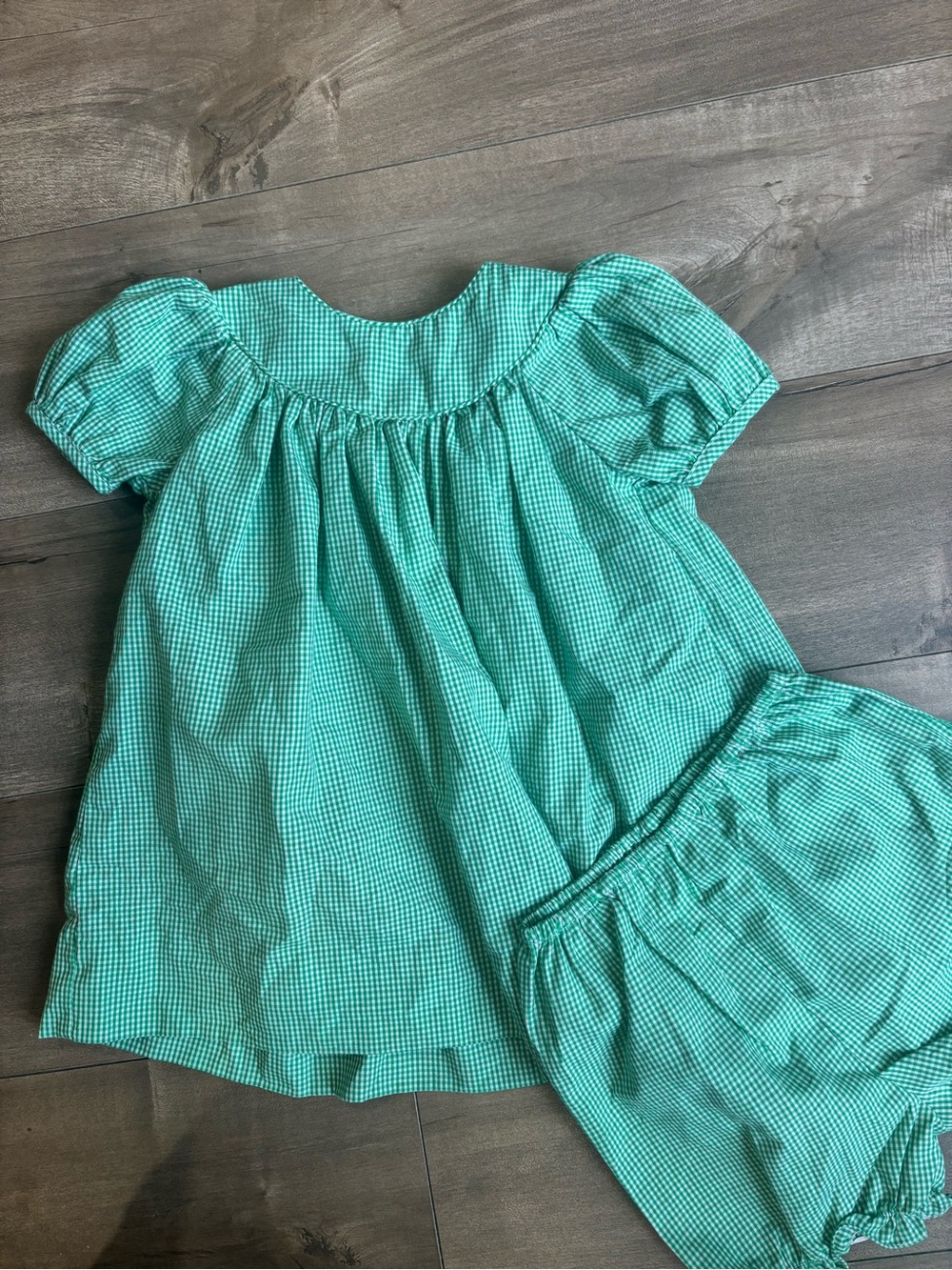 Petit Ami Green Gingham Dress & Diaper Cover Set 3M